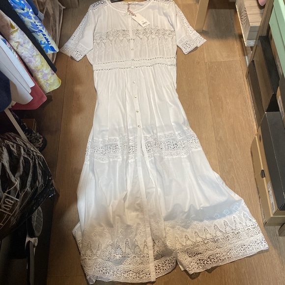 Loveshackfancy Beth white cotton long dress NEW Large L - Picture 6 of 6